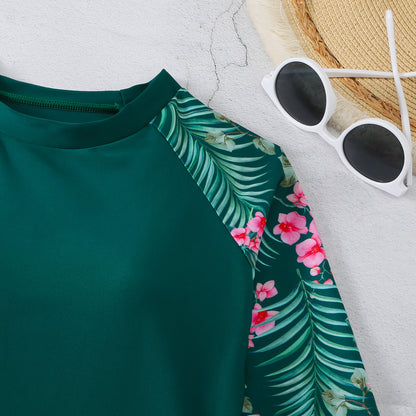 2025 New European and American Foreign Trade Cross-border Swimsuit Women's Long-sleeved Digital Printing Conservative Women's Split Bikini Swimsuit