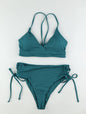 New European and American Swimwear Women Cross-border Solid Color V-neck Sexy Bikini suit High Waist Drawstring Split Swimsuit