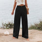 2026 Cross-Border Amazon European and American Summer Comfortable High-Waisted Long Pants with Buttons and Elastic Waist Wide-Leg Pants for Women Casual Straight-Leg Pants