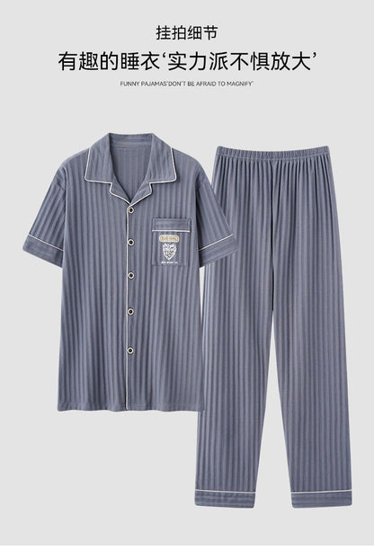 Zhuojia plus size Pajamas Men's Summer Plus Weight Increase Short-sleeved Pants Loose Cardigan Home Wear Men's 220kg