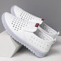 Hollow-Out Leather Shoes for Men, Summer Breathable Soft Leather Low-Top Business Casual Versatile Slip-On Perforated Dad Shoes