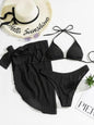 2025 European and American New Swimsuit Three-Piece Backless Drawstring Strap Bikini Bikini Three-Piece Swimsuit