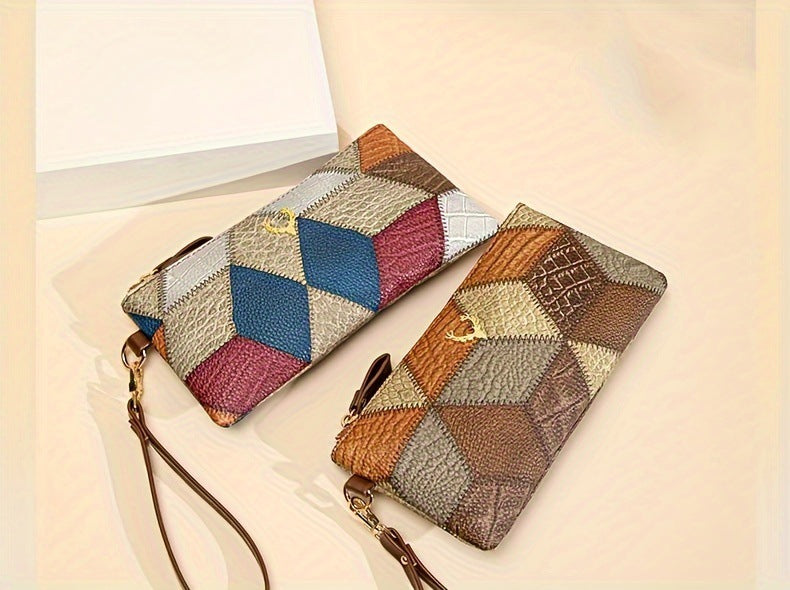 New Fashion Small Square Bag, Cross-Border High-End Retro Wallet, Versatile Zipper Bag, Women's Trendy Color-Blocking Clutch Bag
