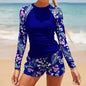 2025 New European and American Foreign Trade Cross-border Swimsuit Women's Long-sleeved Digital Printing Conservative Women's Split Bikini Swimsuit