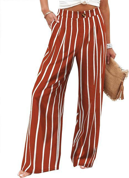 2026 Cross-Border Amazon European and American Summer Comfortable High-Waisted Long Pants with Buttons and Elastic Waist Wide-Leg Pants for Women Casual Straight-Leg Pants