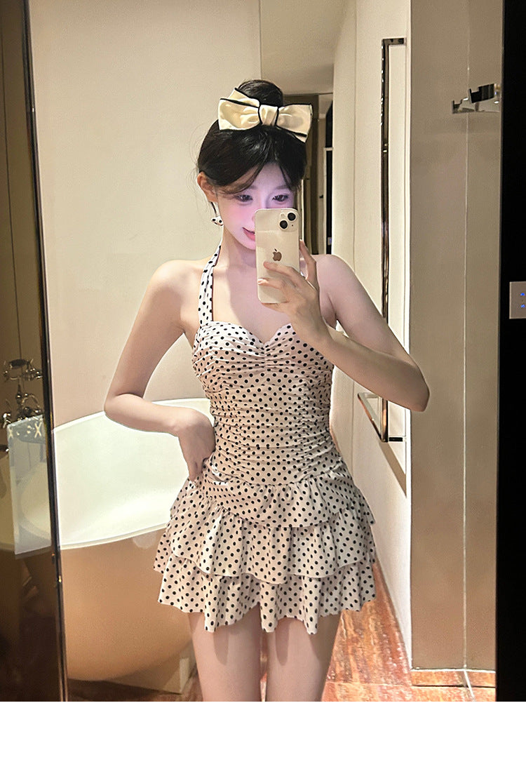 Backless Swimwear Women's Retro Polo Hot Spring Sweet Dress Conservative Slim Belly Covering Body Pure Desire New Swimwear