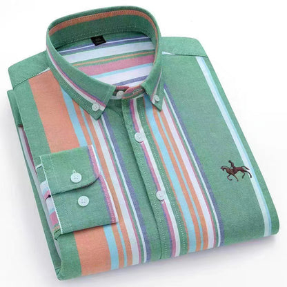 New 100% Cotton Men's Shirt Oxford Casual Shirt Men's Long-Sleeved Embroidered Spot Distribution Drop Shipping
