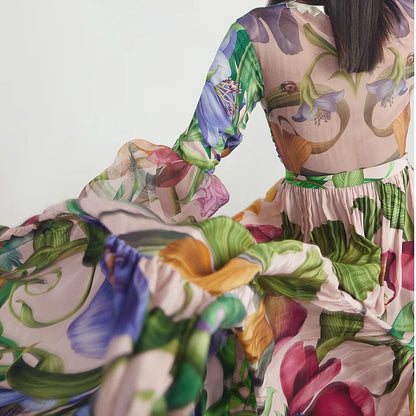 2024 Swimwear Cross-border Explosions Deep V-neck Lantern Long-sleeved Seaside Holiday Printed One-piece Swimsuit suit Women's 25153