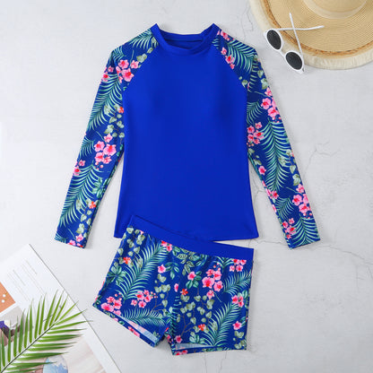 2025 New European and American Foreign Trade Cross-border Swimsuit Women's Long-sleeved Digital Printing Conservative Women's Split Bikini Swimsuit