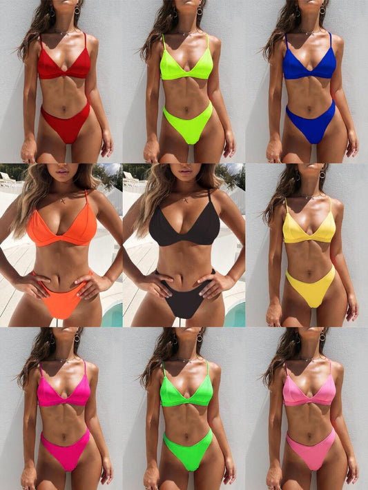 European and American foreign trade new Bikini large size split multi-color swimsuit with chest pad triangle cup swimsuit cross-border