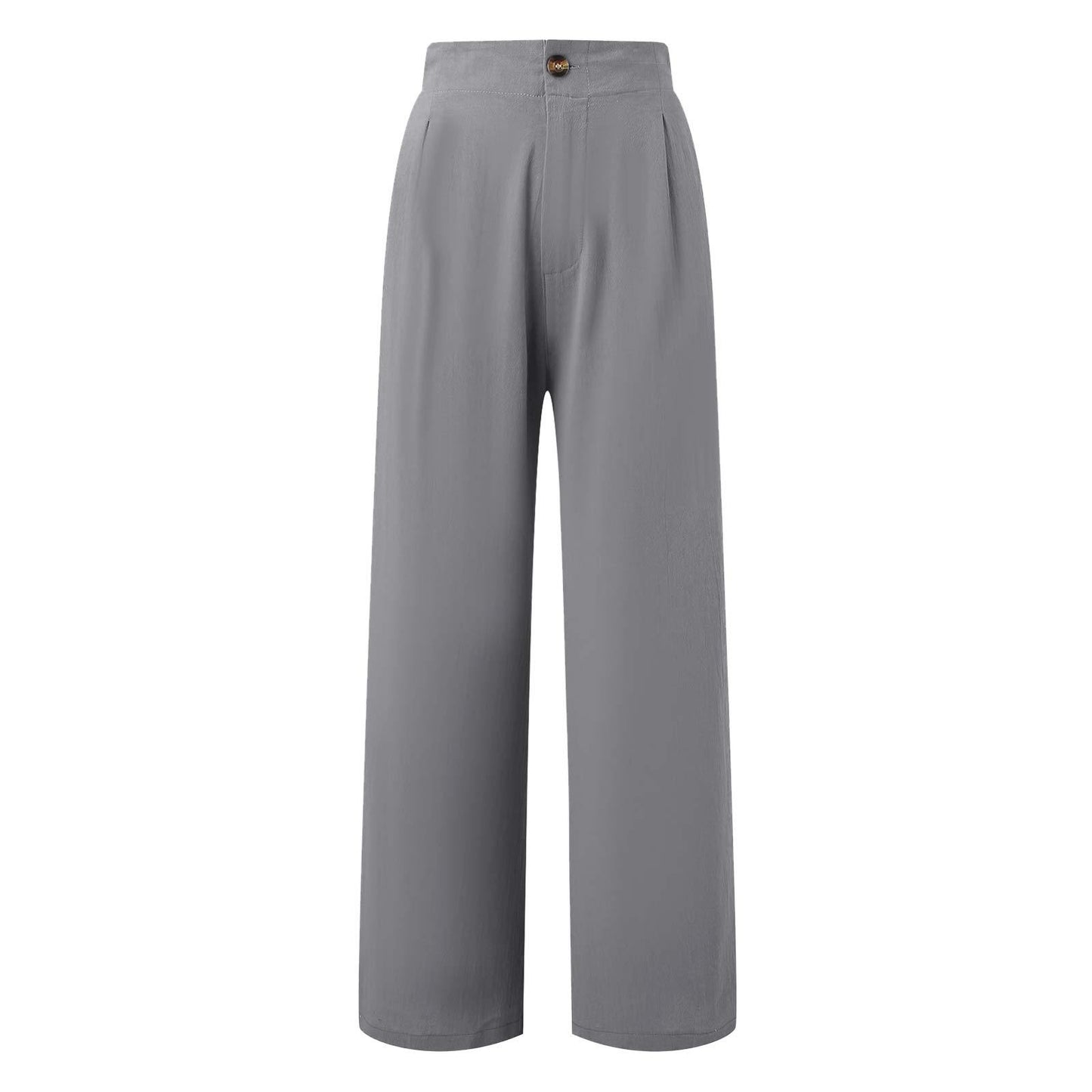 2026 Cross-Border Amazon European and American Summer Comfortable High-Waisted Long Pants with Buttons and Elastic Waist Wide-Leg Pants for Women Casual Straight-Leg Pants