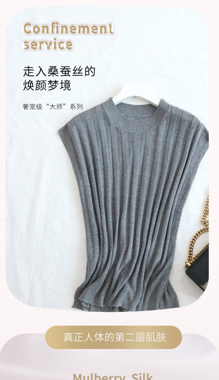 Tangge Summer Silk and Cotton Micro-elastic Women's Sleeveless T-shirt Mulberry Silk Thin Base Shirt Women's Vest Breathable