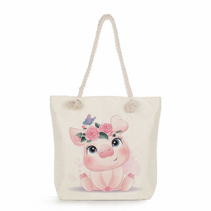 Spot wholesale cartoon cute animal shoulder bag simple large capacity handbag lazy style literary tote bag