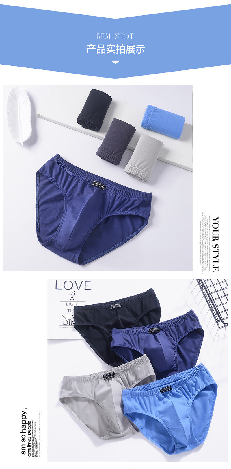 Carefully Selected Pure Cotton Men's Underwear Plus Size Briefs Breathable Sweat-Absorbent Middle-Aged and Elderly Cotton Briefs Men's Wholesale