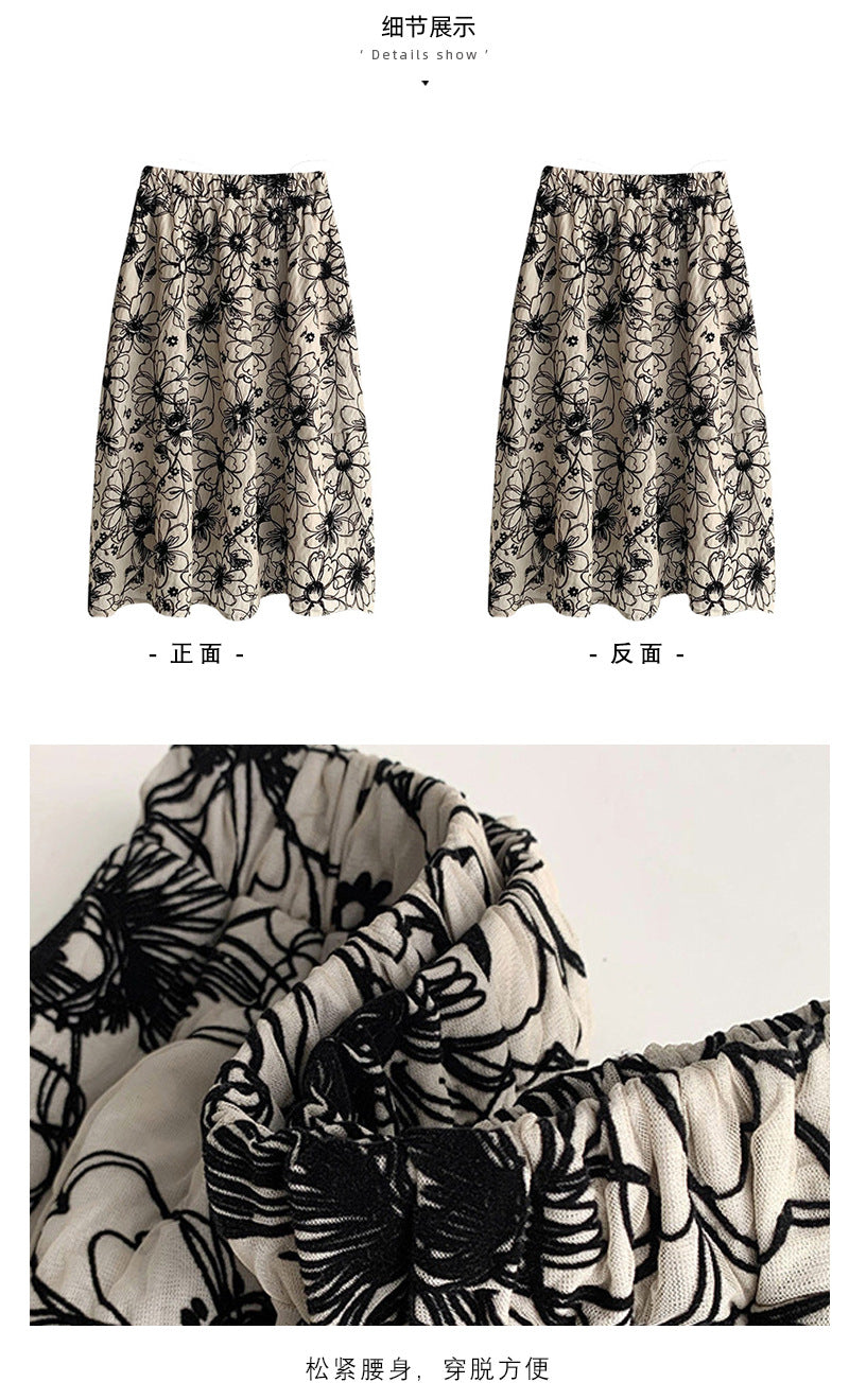 Ju Zhi 2026 Early Spring Velvet Skirt for Women, Heavy Craftsmanship, Niche Retro French High-Waisted Mid-Length A-Line Skirt 1572