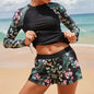 2025 New European and American Foreign Trade Cross-border Swimsuit Women's Long-sleeved Digital Printing Conservative Women's Split Bikini Swimsuit