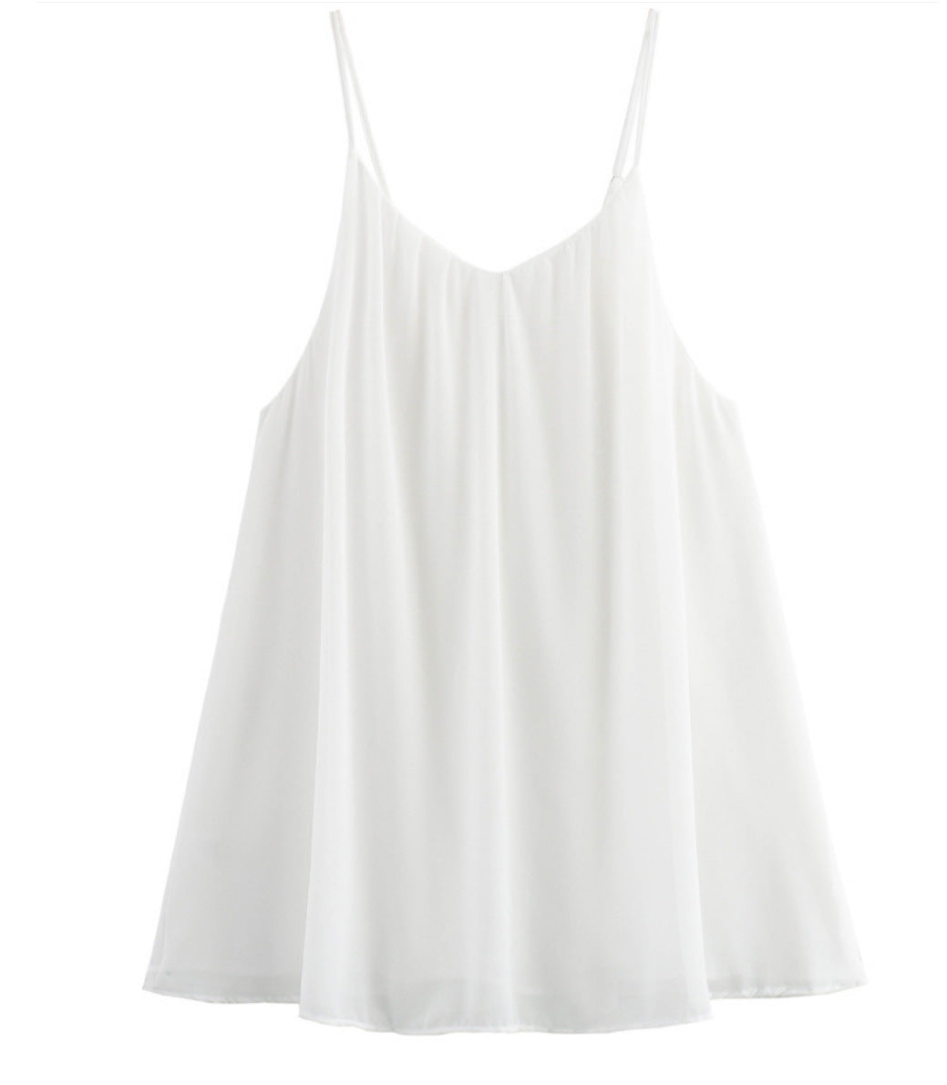 Women's Explosions Shaggy Pleated Hem Sexy Backless V-neck Sleeveless Sling dress