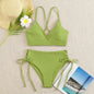 New European and American Swimwear Women Cross-border Solid Color V-neck Sexy Bikini suit High Waist Drawstring Split Swimsuit