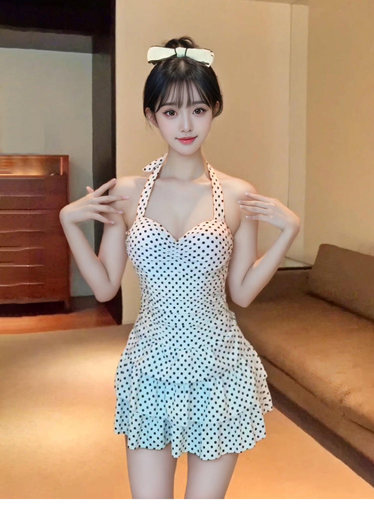 Backless Swimwear Women's Retro Polo Hot Spring Sweet Dress Conservative Slim Belly Covering Body Pure Desire New Swimwear