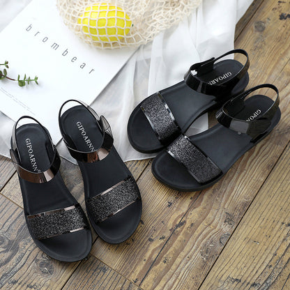 New Summer Flat Women's Shoes for Middle-Aged Women, Mid-Heel 2026 Women's Wedge Sandals for Summer, Mom Sandals with Soft and Thick Soles, Comfortable