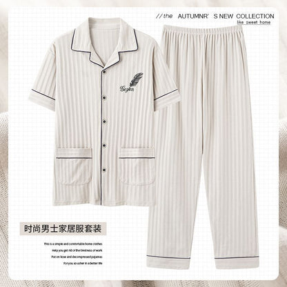Zhuojia plus size Pajamas Men's Summer Plus Weight Increase Short-sleeved Pants Loose Cardigan Home Wear Men's 220kg