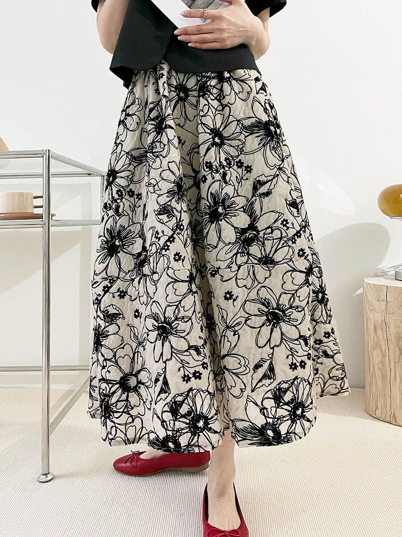 Ju Zhi 2026 Early Spring Velvet Skirt for Women, Heavy Craftsmanship, Niche Retro French High-Waisted Mid-Length A-Line Skirt 1572