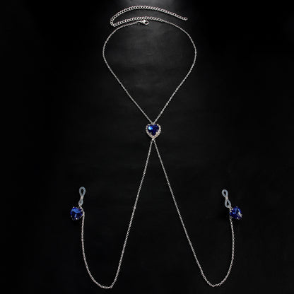 Cross-Border New Heart Crystal Pendant Nipple Chain Chest Chain European and American Sexy Nipple Clamp Body Chain Female Body Chain