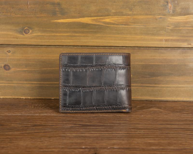 Crazy Horse leather embossed crocodile pattern men's wallet short genuine leather European and American retro wallet horizontal first layer cowhide silver bag