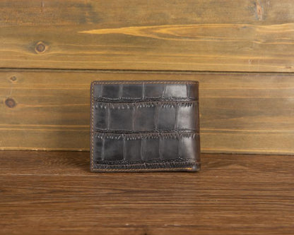 Crazy Horse leather embossed crocodile pattern men's wallet short genuine leather European and American retro wallet horizontal first layer cowhide silver bag