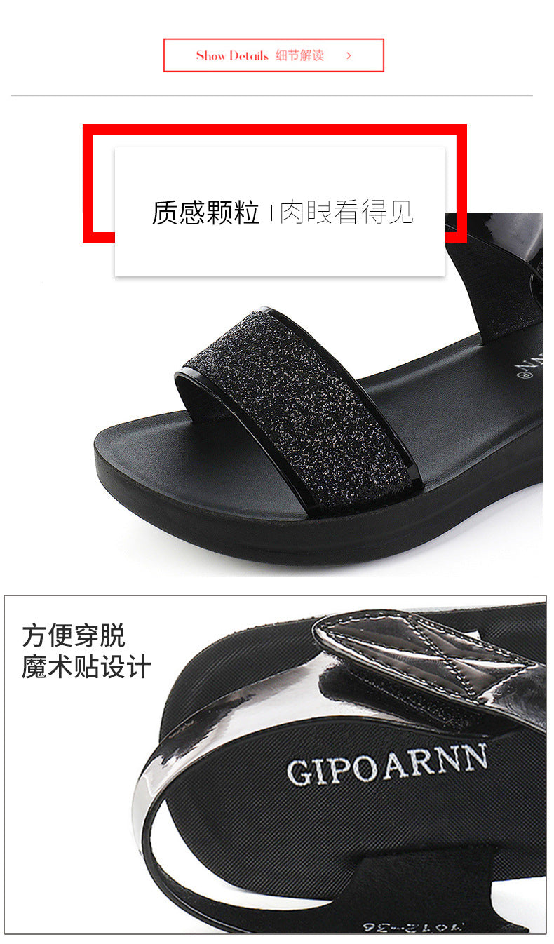 New Summer Flat Women's Shoes for Middle-Aged Women, Mid-Heel 2026 Women's Wedge Sandals for Summer, Mom Sandals with Soft and Thick Soles, Comfortable
