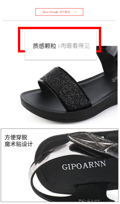 New Summer Flat Women's Shoes for Middle-Aged Women, Mid-Heel 2026 Women's Wedge Sandals for Summer, Mom Sandals with Soft and Thick Soles, Comfortable