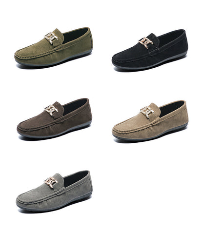 Doudou Shoes Men's Autum 2024 New Frosted Suede Lazy One-Leg Small Leather Shoes Loaf Driving Shoes for Men