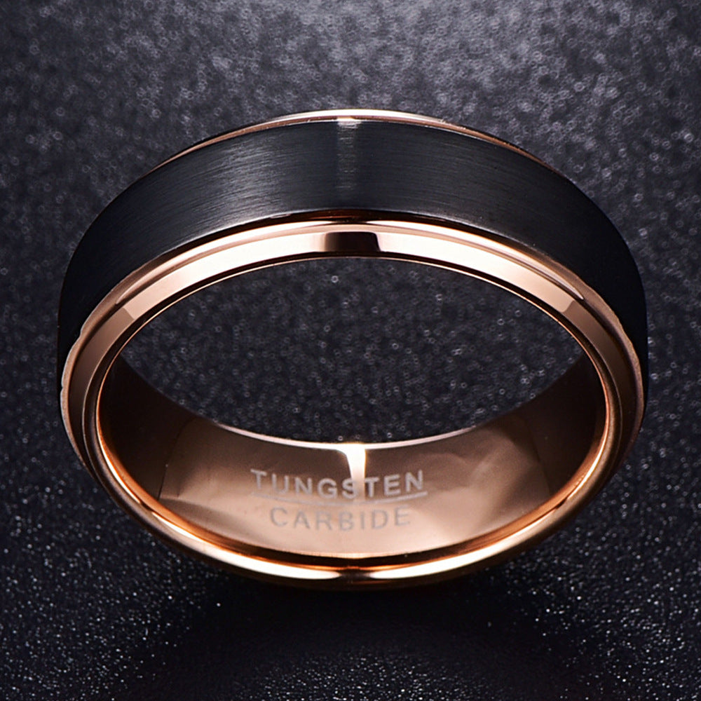 Tungsten Steel Ring 8mm Wide Electroplated Black Matte Electroplated Rose Gold Men's Tungsten Steel Ring