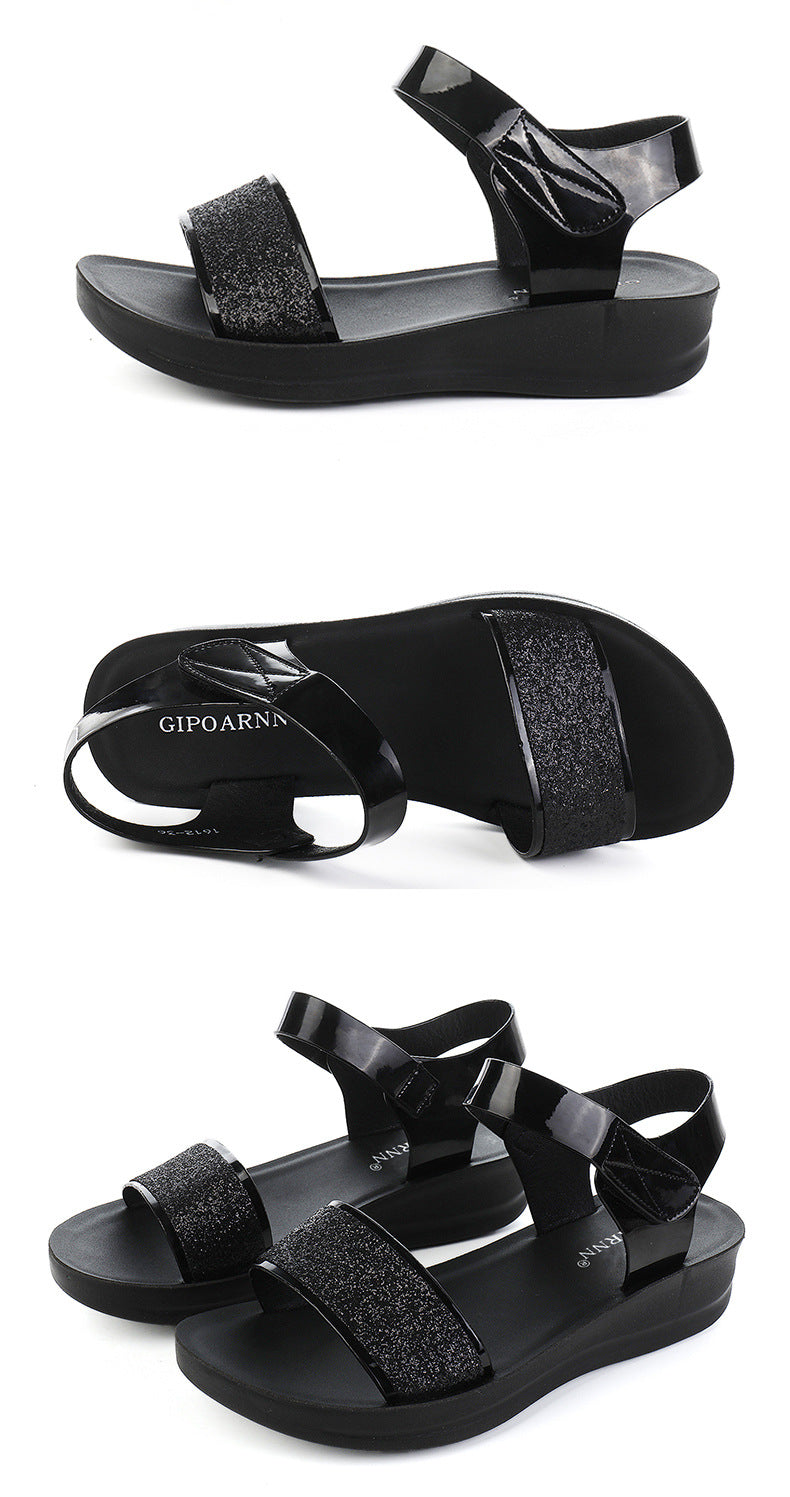 New Summer Flat Women's Shoes for Middle-Aged Women, Mid-Heel 2026 Women's Wedge Sandals for Summer, Mom Sandals with Soft and Thick Soles, Comfortable