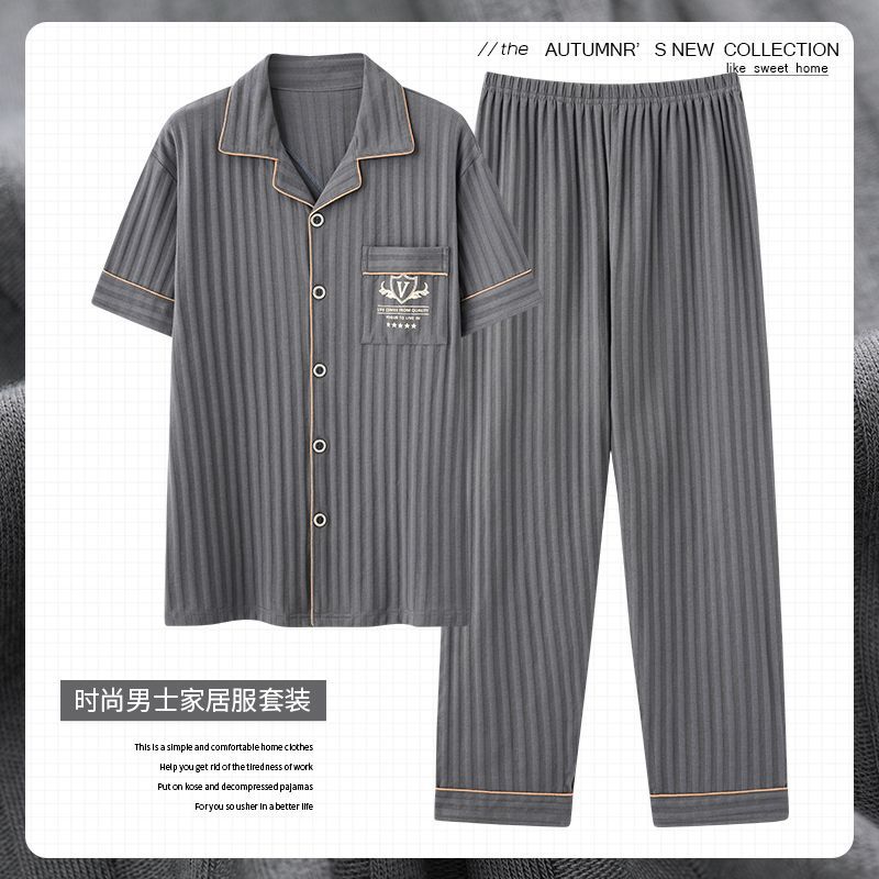 Zhuojia plus size Pajamas Men's Summer Plus Weight Increase Short-sleeved Pants Loose Cardigan Home Wear Men's 220kg
