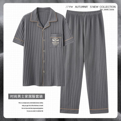 Zhuojia plus size Pajamas Men's Summer Plus Weight Increase Short-sleeved Pants Loose Cardigan Home Wear Men's 220kg