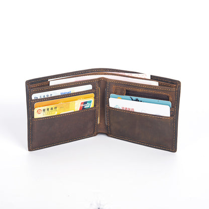 Crazy Horse leather embossed crocodile pattern men's wallet short genuine leather European and American retro wallet horizontal first layer cowhide silver bag