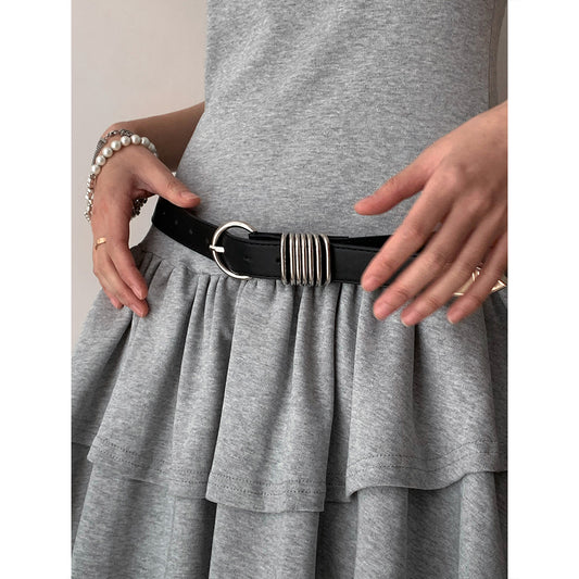 Dorothy Fashionable Retro Multi-Layered Silver Metal Ring Decorative Belt Niche Design Versatile Belt for Women