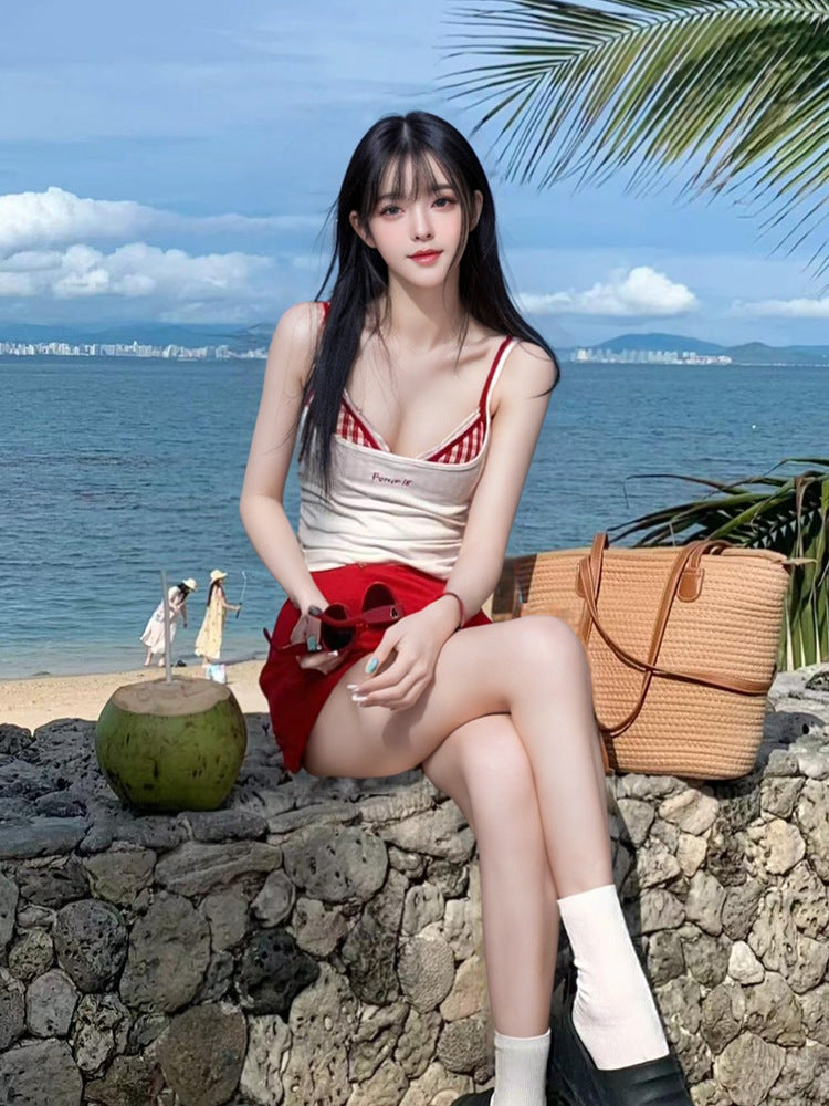 Women's Swimsuit 2025 Popular High-End One-Piece Bikini, Beautiful Little Person's Atmosphere, Pure Desire Split Conservative