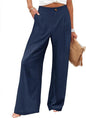 2026 Cross-Border Amazon European and American Summer Comfortable High-Waisted Long Pants with Buttons and Elastic Waist Wide-Leg Pants for Women Casual Straight-Leg Pants