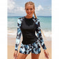 2025 New European and American Foreign Trade Cross-border Swimsuit Women's Long-sleeved Digital Printing Conservative Women's Split Bikini Swimsuit