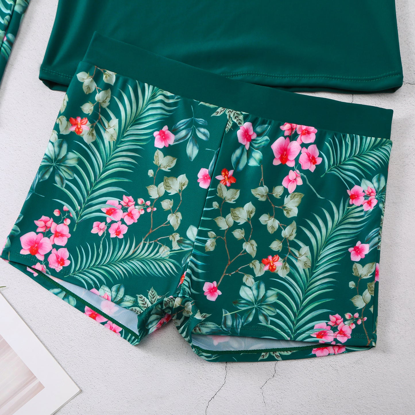 2025 New European and American Foreign Trade Cross-border Swimsuit Women's Long-sleeved Digital Printing Conservative Women's Split Bikini Swimsuit