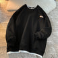 Green sweater men's and women's Hong Kong style spring and autumn top new oversize fake two-piece coat top couple wear lazy