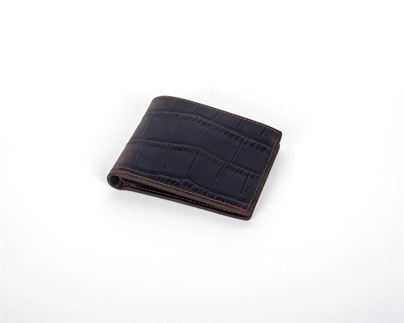 Crazy Horse leather embossed crocodile pattern men's wallet short genuine leather European and American retro wallet horizontal first layer cowhide silver bag
