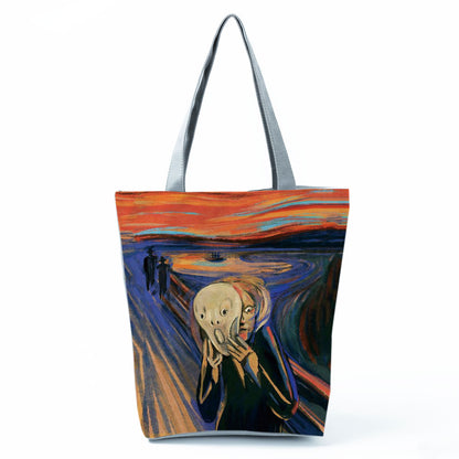 Factory Direct Sales Oil Painting Printed Shoulder Bag Large Capacity Casual Tote Bag Fashion Simple Handbag Customized with Pictures