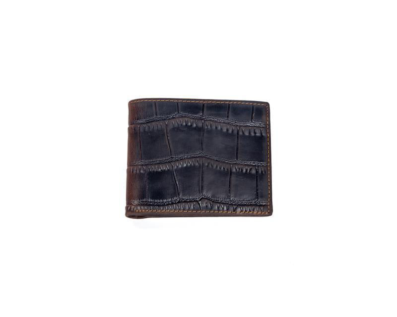 Crazy Horse leather embossed crocodile pattern men's wallet short genuine leather European and American retro wallet horizontal first layer cowhide silver bag