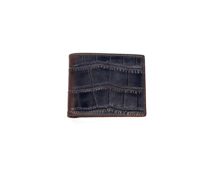 Crazy Horse leather embossed crocodile pattern men's wallet short genuine leather European and American retro wallet horizontal first layer cowhide silver bag