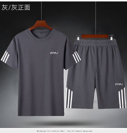 Sports Suit Men's Fitness Sweat Suit Summer Short-Sleeved T-Shirt Loose Quick-Drying Clothing Basketball Training Running Shorts