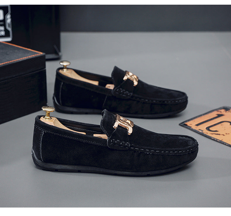 Doudou Shoes Men's Autum 2024 New Frosted Suede Lazy One-Leg Small Leather Shoes Loaf Driving Shoes for Men