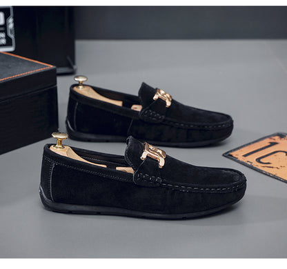Doudou Shoes Men's Autum 2024 New Frosted Suede Lazy One-Leg Small Leather Shoes Loaf Driving Shoes for Men